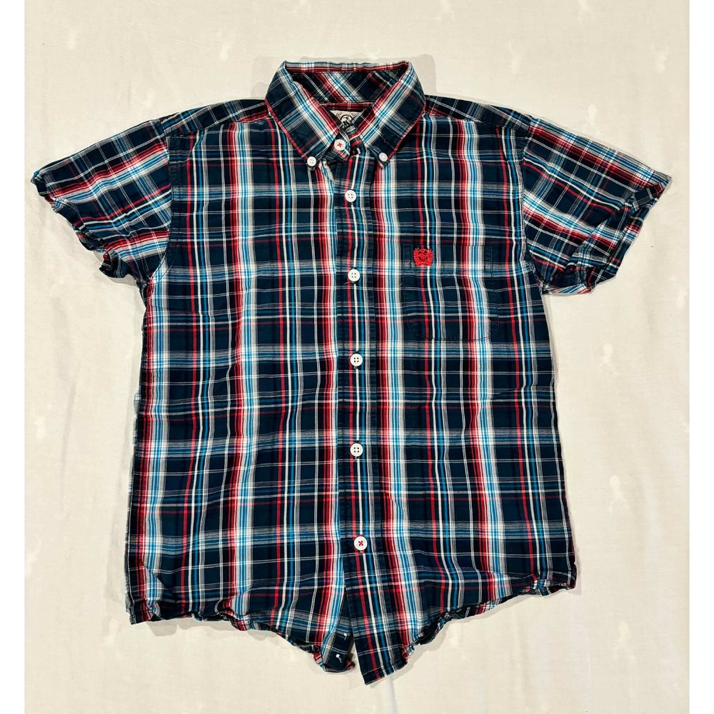 Cinch Boys‎ Short Sleeve Plaid Button Down Western Shirt Size S 6-8